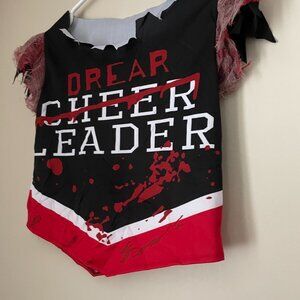 Zombie Cheerleader Costume Top, Skirt  & Pom-Poms